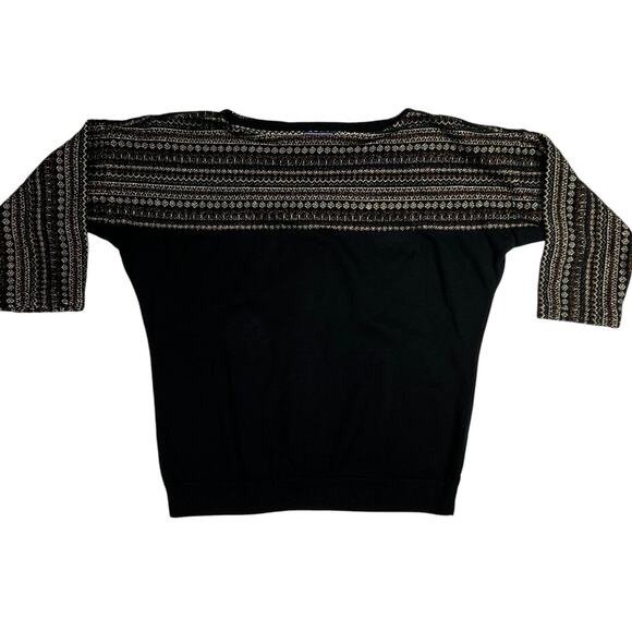 Chaps Classics Boat Neck Knit Sweater 3/4 Sleeve Petite Large Black Metallic Gol - Picture 8 of 14